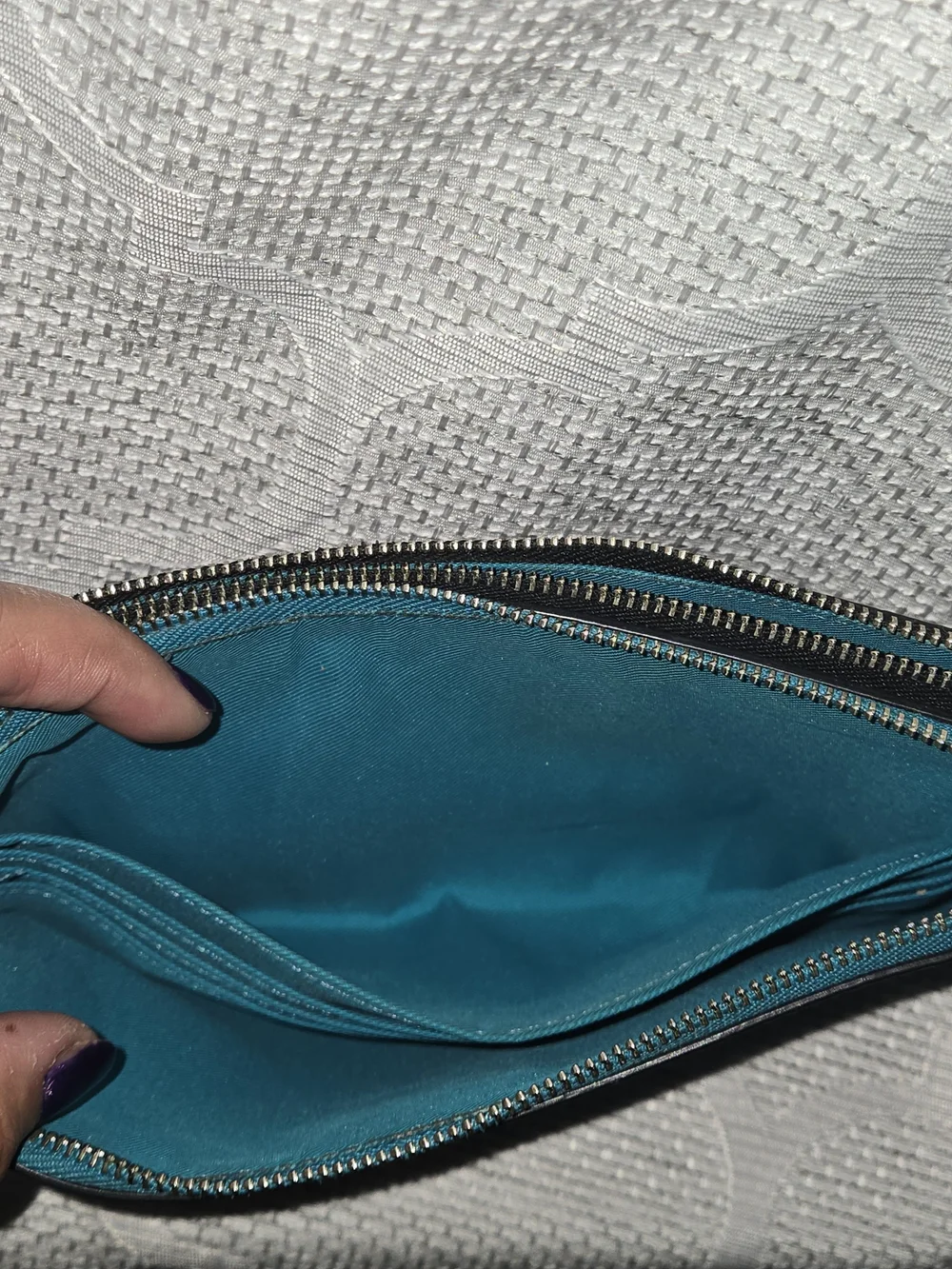 Coach Teal & Navy Large Leather Double Zip Wristlet